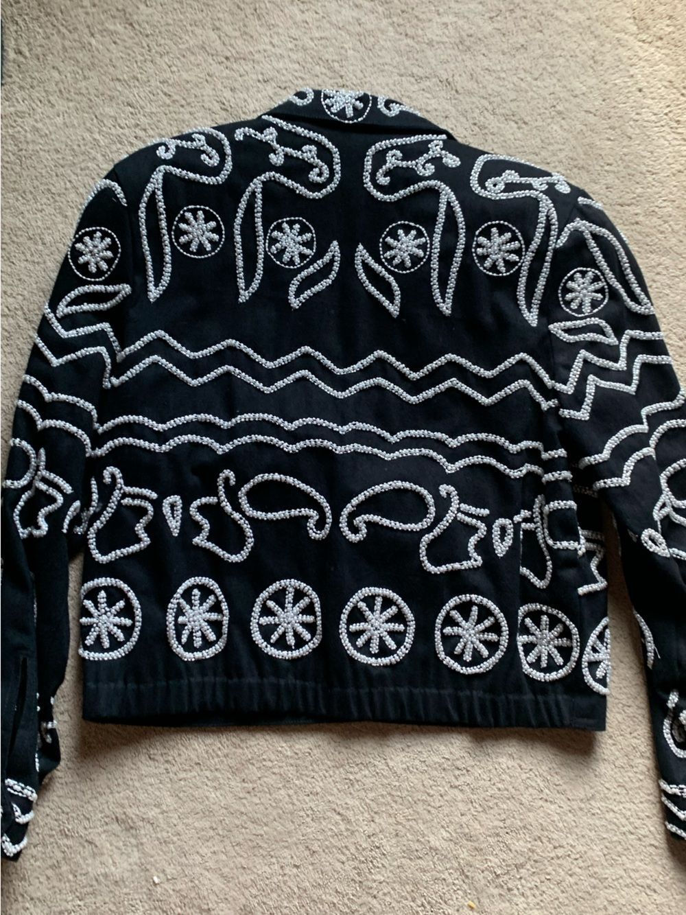 Vintage Modi Denim White Beaded Black Cropped Jacket